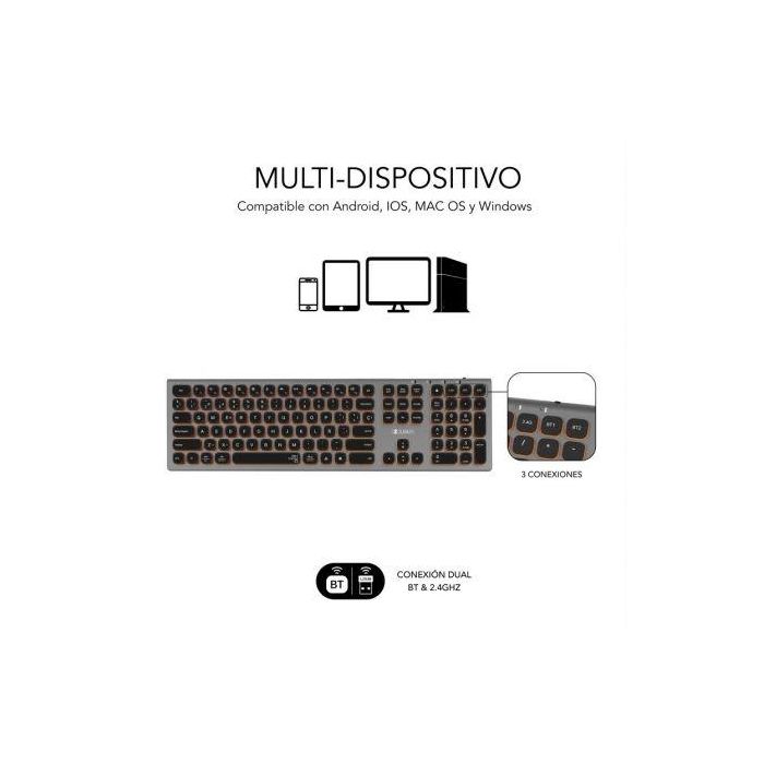 Teclado Inalámbrico Subblim Master/ Gris y Negro 2 Teclado Inalámbrico Subblim Master/ Gris y Negro 2