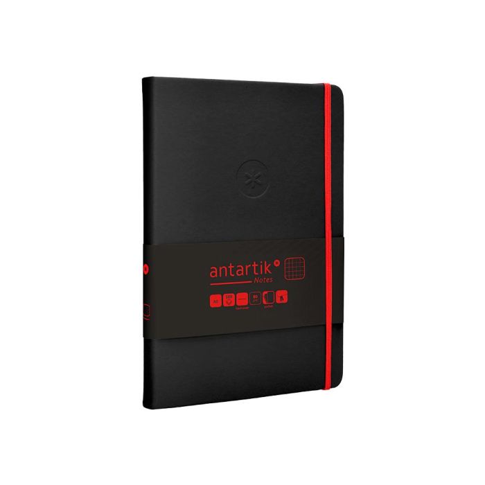 Cuaderno Con Gomilla Antartik Notes Tapa Dura A5 Hojas Cuadricula Negro Y Rojo 100 Hojas 80 gr Fsc 4