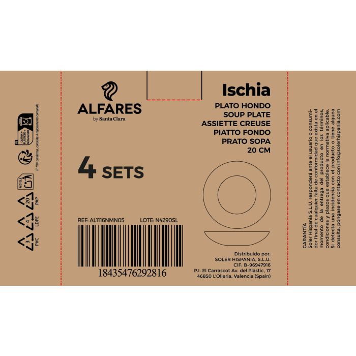 Inde Set de 3 Platos Hondos Ischia Red.Opal, Negro, 20.3 cm de Diámetro x 4 cm de Altura, Porcelana (4 Cajas) Inde Set de 3 Platos Hondos Ischia Red.Opal, Negro, 20.3 cm de Diámetro x 4 cm de Altura, Porcelana (4 Cajas)