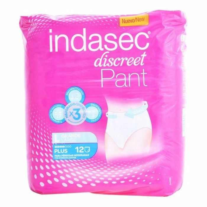 Indasec Discreet Pant Plus Incontinencia Urinaria Moderada - Pañal Absorbente con Alta Capacidad Talla Grande Mujer, 12 Unidades Indasec Discreet Pant Plus Incontinencia Urinaria Moderada - Pañal Absorbente con Alta Capacidad Talla Grande Mujer, 12 Unidades