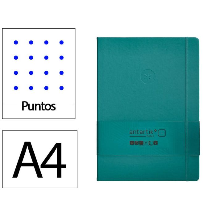 Cuaderno Con Gomilla Antartik Notes Tapa Dura A4 Hojas Puntos Verde Aguamarina 100 Hojas 80 gr Fsc