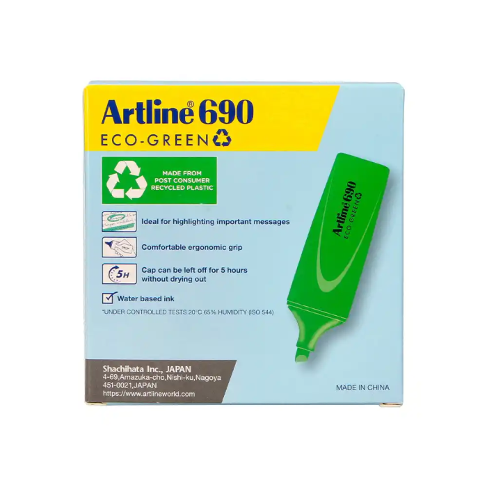 Artline EK-690 Rotulador Fluorescente Ecológico, Punta Biselada 1-4 mm, Verde 3