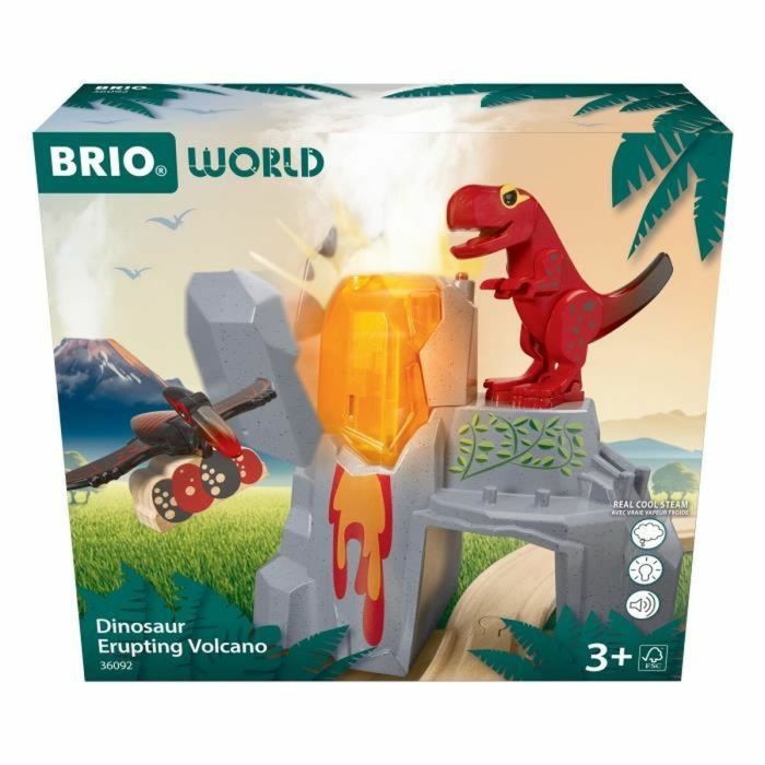 Brio Volcán en erupción de dinosaurios - Accesorio de circuito de tren de madera - Acción de juego sin batería/imán - Edades 3 - Brio