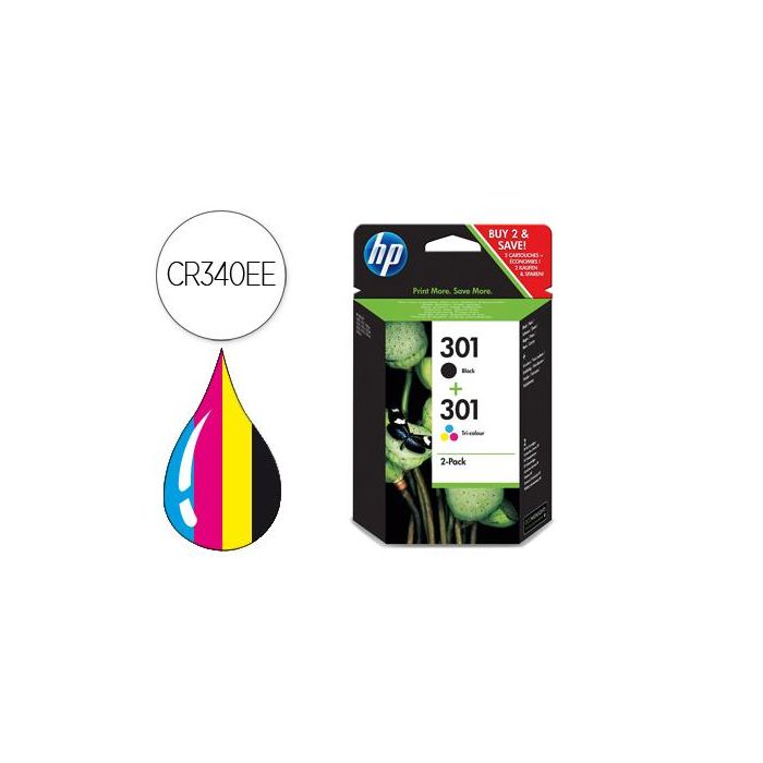 Hp Tinta Negro + Tricolor C-M-Y Deskjet 5150,5550,5652,5850 -Nº 301 Pack 4 Colores