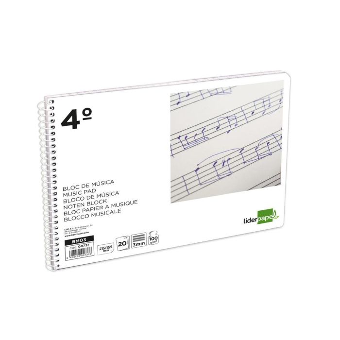 Bloc Musica Liderpapel Pentagrama 3 mm Cuarto 20 Hojas 100 gr-M2 2