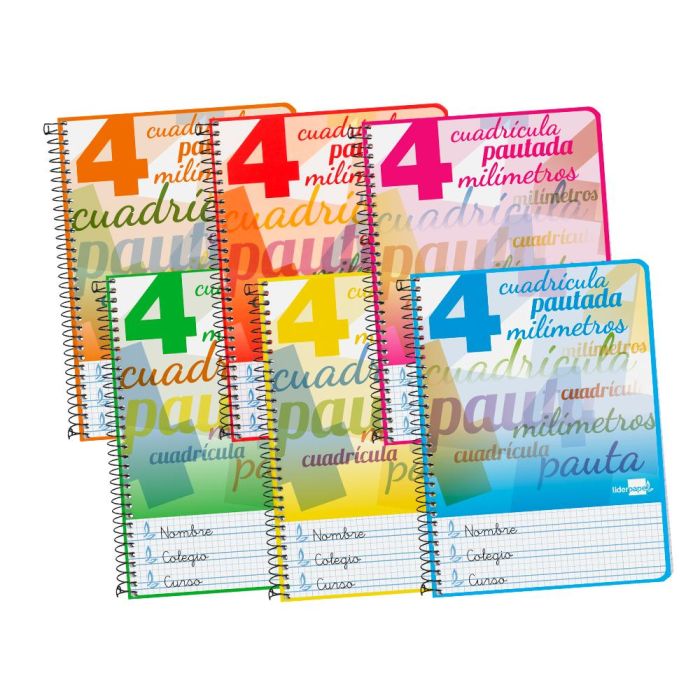 Cuaderno Espiral Liderpapel Cuarto Pautaguia Tapa Dura 80H75 gr Cuadro Pautado 4 mm Con Margen 6 unidades 6