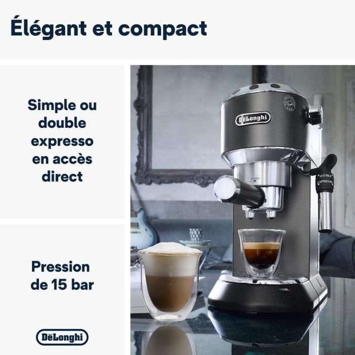 Delonghi EC 685.BK Cafetera espresso Dedica Style, 15 bares, 1L, para café molido y vainas ESE, sistema Capuccino, programable, Negro 1