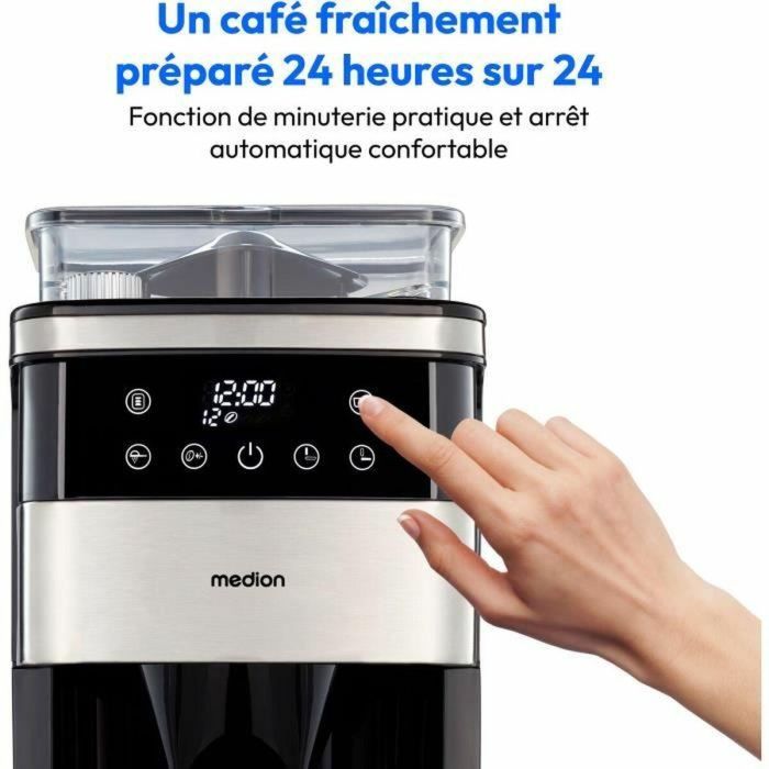 Medion MED4061275224559 Cafetera Digital de Filtro con Molinillo 1000W 1.5L Plata 5 Medion MED4061275224559 Cafetera Digital de Filtro con Molinillo 1000W 1.5L Plata 5