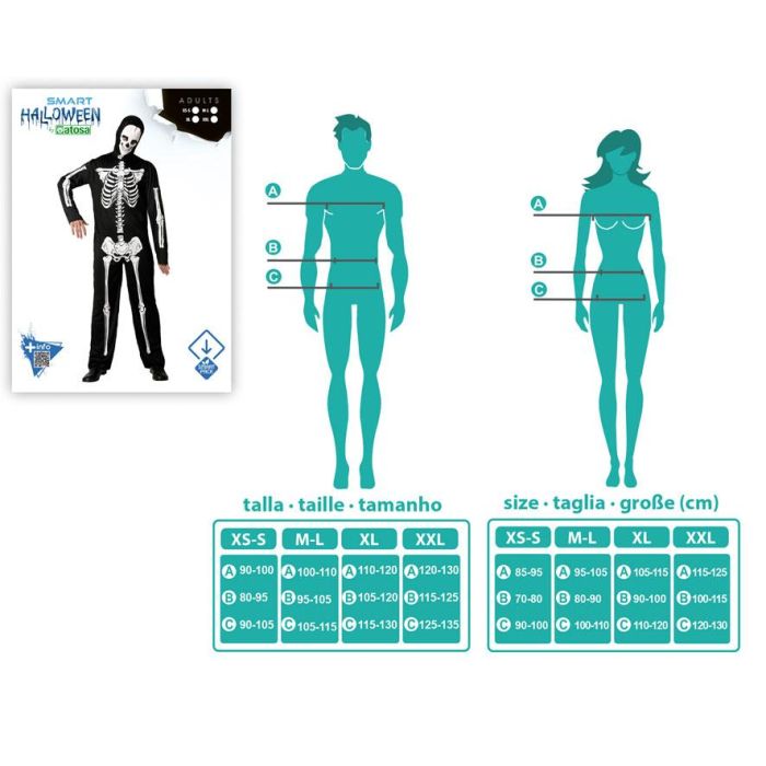 Disfraz de Esqueleto Negro para Hombre Adulto Talla M-L de Poliéster para Halloween, 1 Unidad 3