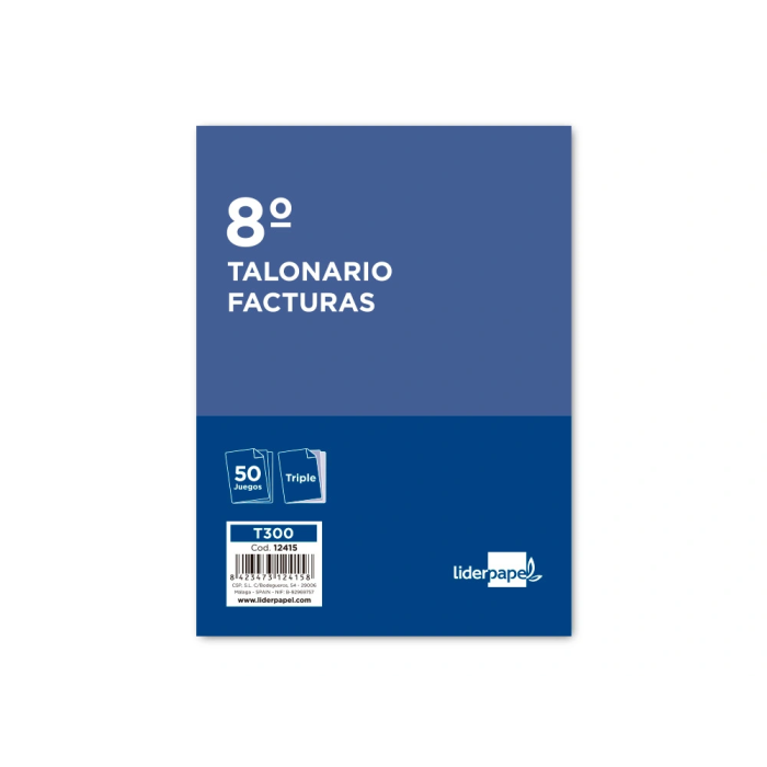 Liderpapel T300 Talonario Facturas 8º Original y 2 Copias con IVA 105 x 155 mm 1