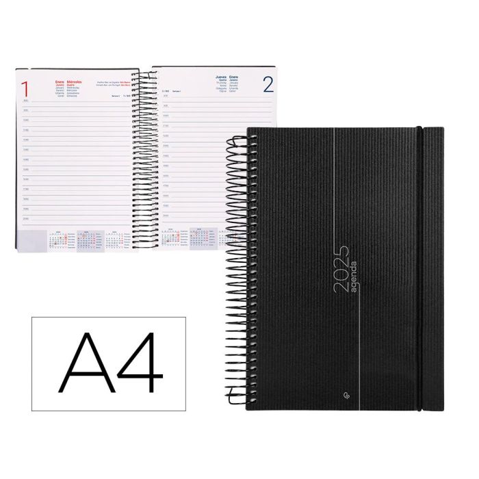 Agenda Espiral Liderpapel Olbia A4 2025 Dia Pagina Color Negro Papel 60 gr