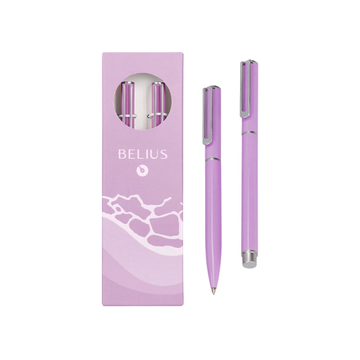 Belius Endless Summer Juego Bolígrafo y Roller Aluminio Morado y Plateado Tinta Azul Caja Diseño 3