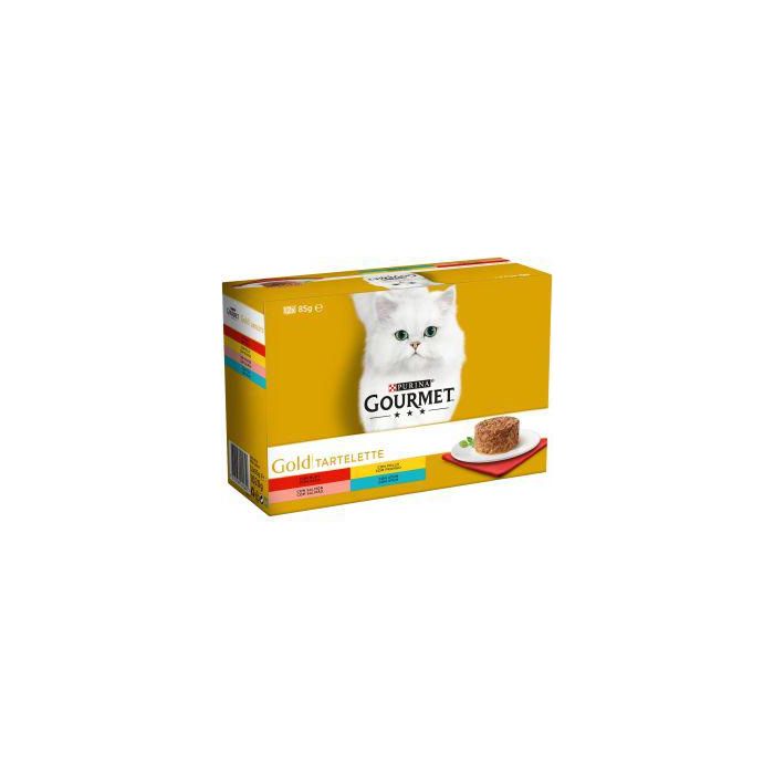 Gourmet Tartelette para Gatos, 8x12x85gr, Pollo/Salmón/Atún/Buey, Pastel con Trozos de Carne o Pescado 1 Gourmet Tartelette para Gatos, 8x12x85gr, Pollo/Salmón/Atún/Buey, Pastel con Trozos de Carne o Pescado 1