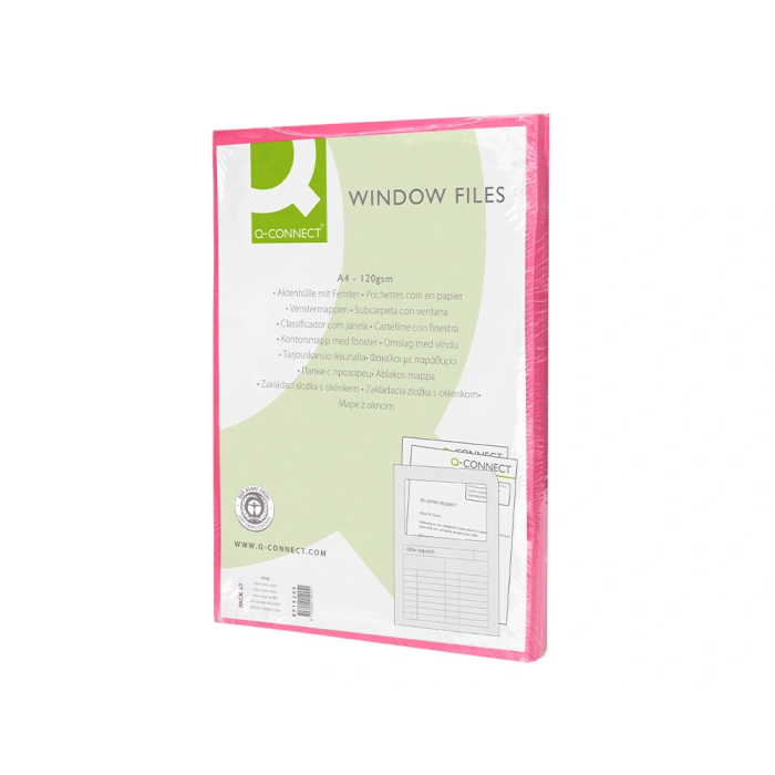 Q-connect Subcarpeta Cartulina DIN A4 Rosa con Ventana Transparente 120 g/m² 10