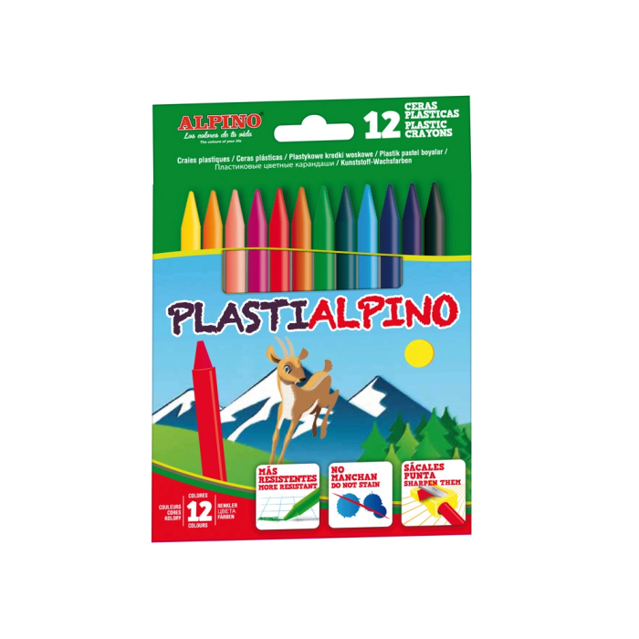 Alpino Ceras Plásticas Plastialpino No Manchan Estuche De 12 Colores Surtidos 115 mm 1