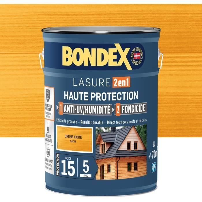 Tinte de alta protección 2 en 1 - Roble dorado satinado - BONDEX - 5 L Tinte de alta protección 2 en 1 - Roble dorado satinado - BONDEX - 5 L