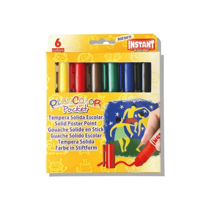 Tempera Solida En Barra Playcolor Pocket Escolar Caja De 6 Colores Surtidos 1