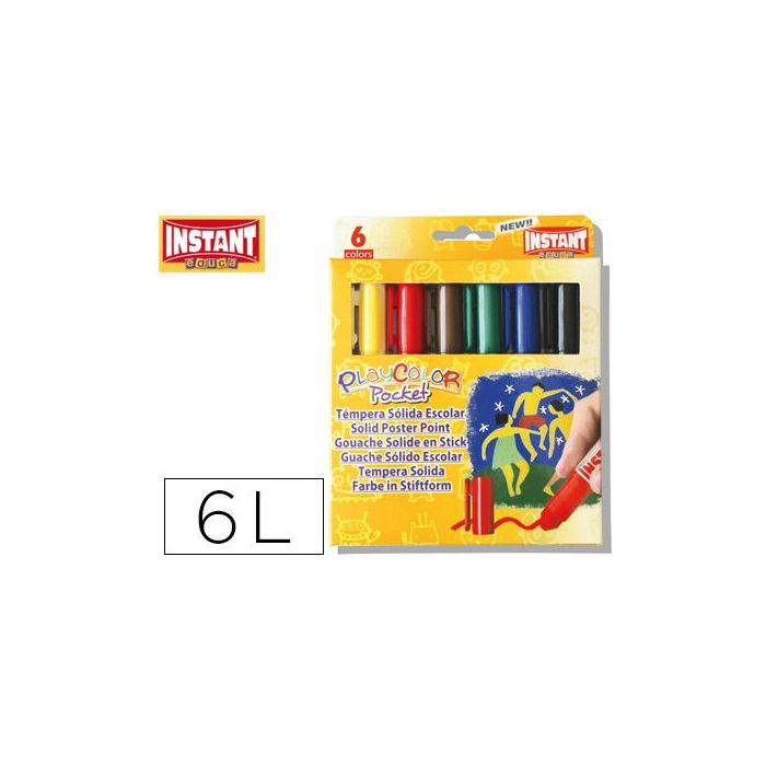Tempera Solida En Barra Playcolor Pocket Escolar Caja De 6 Colores Surtidos