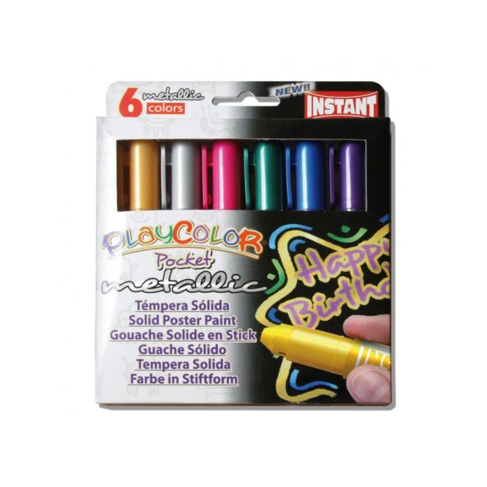 Tempera Solida En Barra Playcolor Pocket Escolar Caja De 6 Colores Metalizados 1