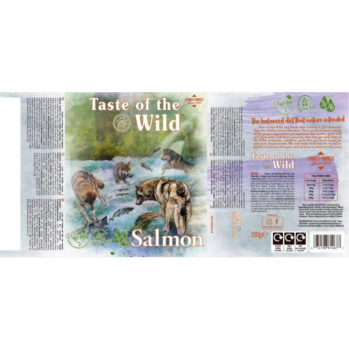 Taste of the Wild Canine Adult Salmon Arenque Fruta Caja 7x390 gr Tarrina