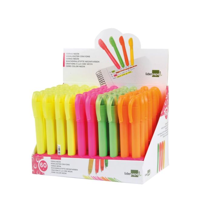 Marcador De Cera Gel Liderpapel Fluorescente Expositor De 60 Unidades Colores Surtidos