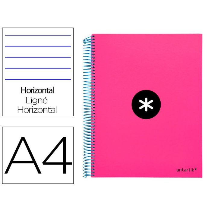 Cuaderno Espiral A4 Micro Antartik Tapa Forrada 120H 100 gr Horizontal 5 Bandas 4 Taladros Color Rosa