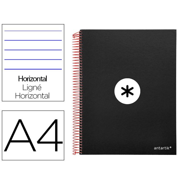 Cuaderno Espiral A4 Micro Antartik Tapa Forrada 120H 90 gr Horizontal 5 Bandas 4 Taladros Color Negro