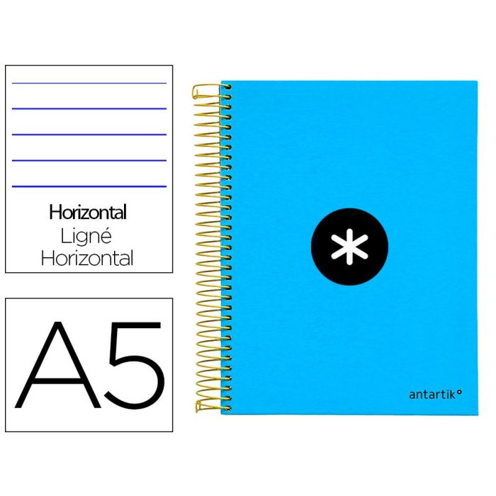 Cuaderno Espiral A5 Micro Antartik Tapa Forrada 120H 100 gr Horizontal 5 Bandas 6 Taladros Color Azul