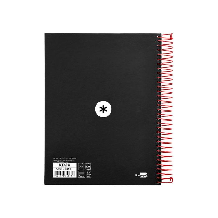 Cuaderno Espiral A5 Micro Antartik Tapa Forrada 120H 90 gr Horizontal 5 Bandas 6 Taladros Color Negro 1