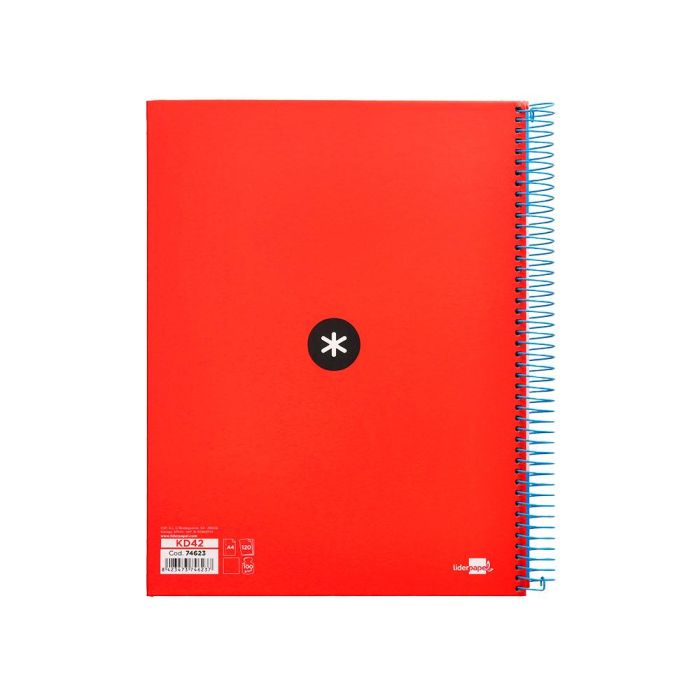 Cuaderno Espiral A4 Micro Antartik Tapa Forrada 120H 90 gr Liso Con Bandas 4 Taladros Color Rojo 2