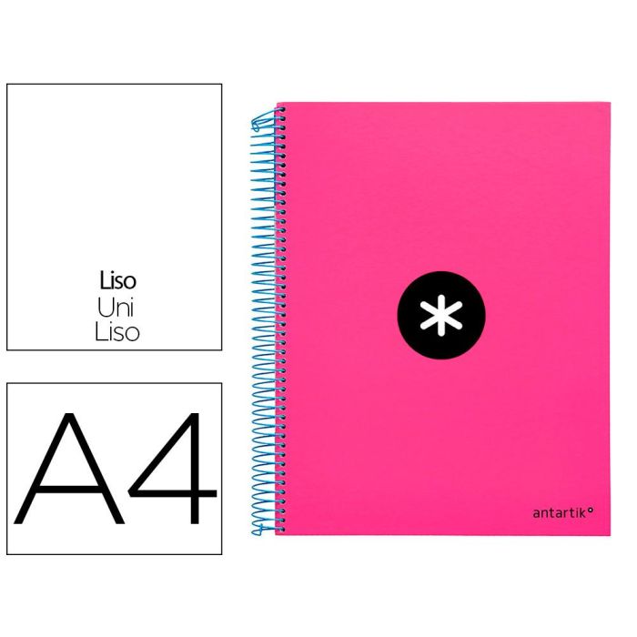 Cuaderno Espiral A4 Micro Antartik Tapa Forrada 120H 90 gr Liso Con Bandas 4 Taladros Color Rosa Fluor