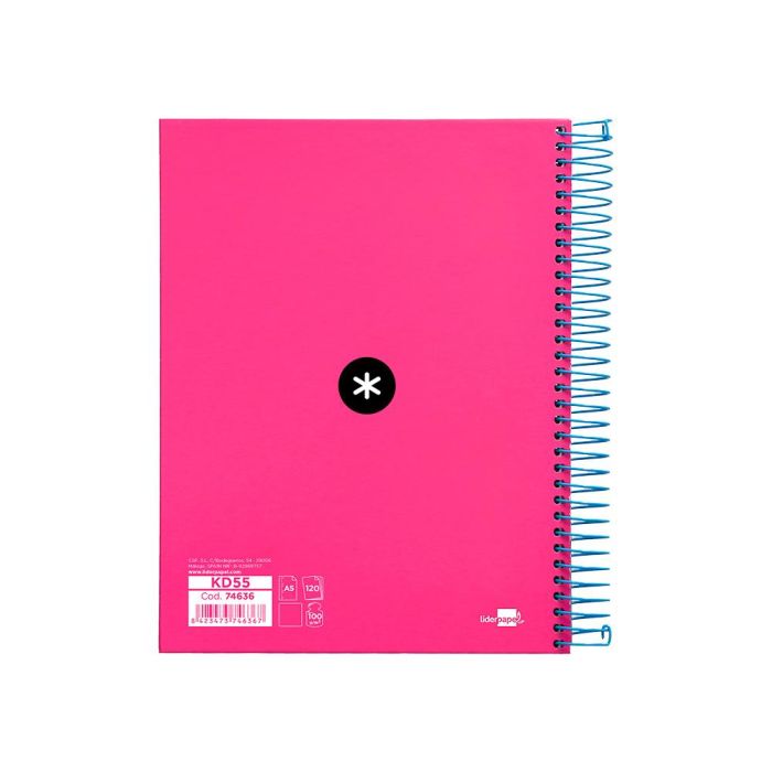 Cuaderno Espiral A5 Micro Antartik Tapa Forrada 120H 90 gr Liso Con Bandas 6 Taladros Color Rosa Fluor