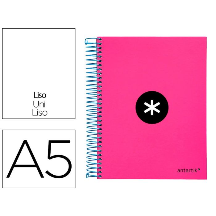 Cuaderno Espiral A5 Micro Antartik Tapa Forrada 120H 90 gr Liso Con Bandas 6 Taladros Color Rosa Fluor