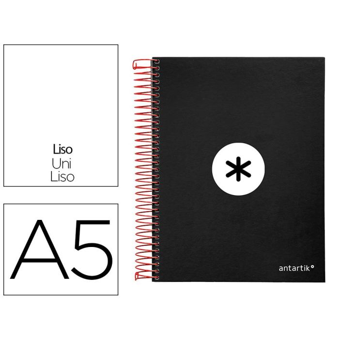 Cuaderno Espiral A5 Micro Antartik Tapa Forrada 120H 90 gr Liso Con Bandas 6 Taladros Color Negro