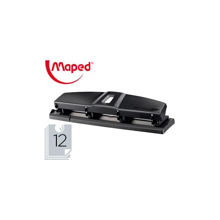 Taladrador Maped Essentials Metal 4 Taladros Capacidad 12 Hojas Color Negro