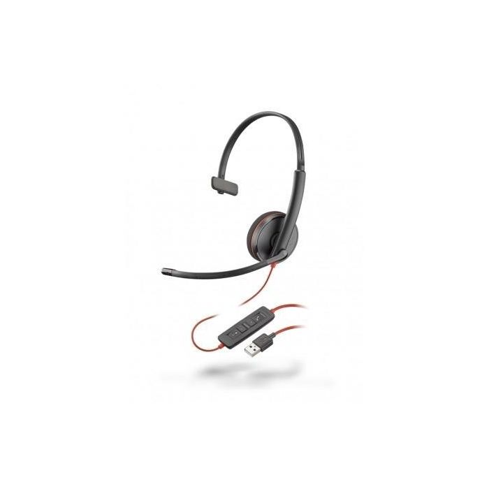 Poly 8X214A6 Auricular Monoaural Blackwire 3210 con Micrófono Cancelación de Ruido USB-C Adaptador USB-A para PC/Móvil Negro Bulk