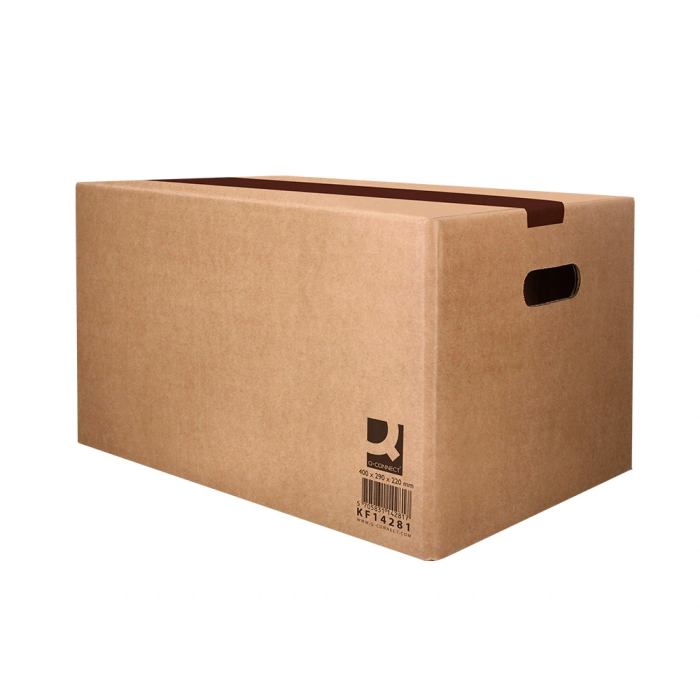 Q-connect Caja para embalar 500x400x300 mm con fondo automático y asas de cartón canal simple 5mm color kraft 8