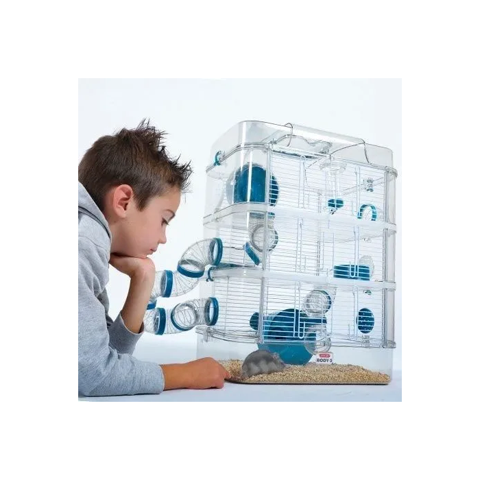Zolux Rody3 Trio Jaula para hámsters, ratones y jerbos L 41 x P 27 x H 53 cm Azul ZOL3336022060256