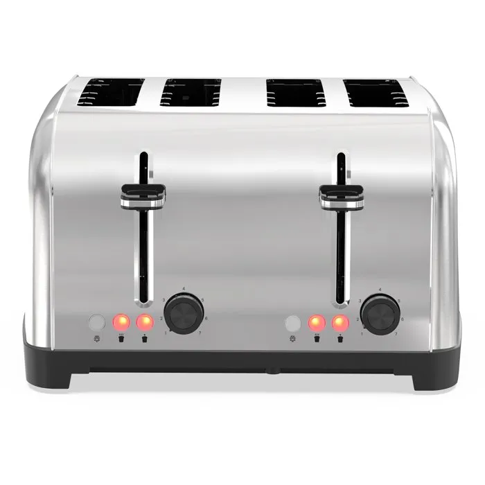 Livoo DOD197 Tostadora de 4 Rebanadas, 1700 W, Acero Inoxidable, 2 Termostatos Independientes con 7 Niveles