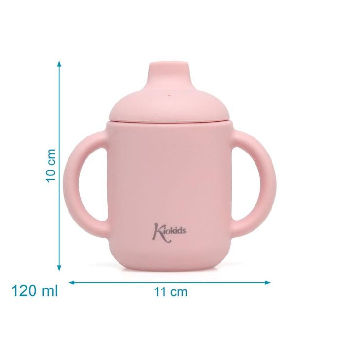 KioKids Taza de Silicona Rosa con Asas para Bebé +4 Meses Ecológica Apta Microondas y Lavavajillas 3