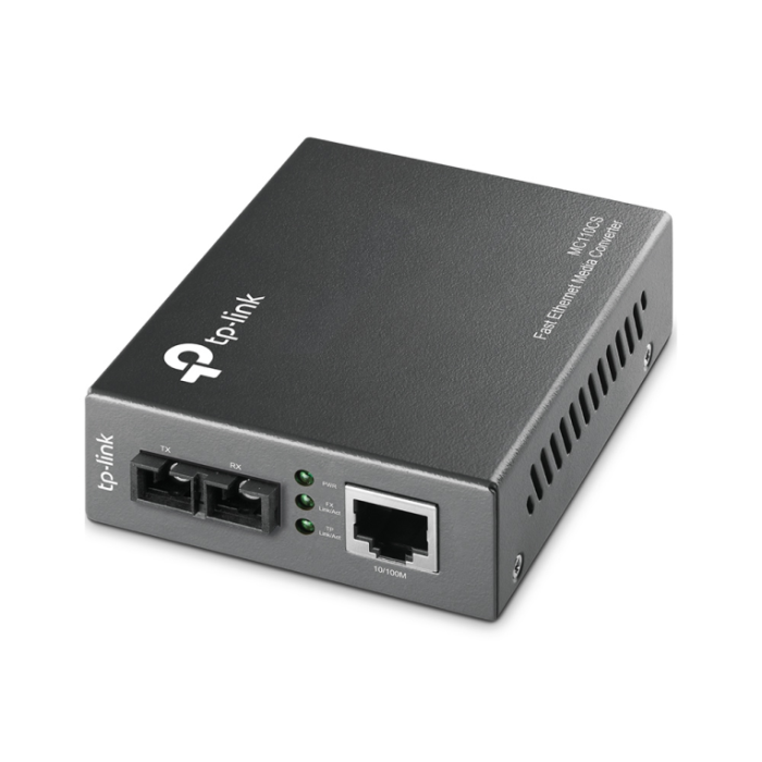 TP-Link MC110CS Convertidor de Medio Fast Ethernet Fibra Óptica Monomodo 100BASE-FX a Ethernet UTP 100Base-TX SC 1310nm 20km Negro