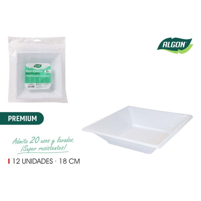Set de 12 platos hondo cuadrados de plástico premium Algon 18 cm (24 Cajas) Set de 12 platos hondo cuadrados de plástico premium Algon 18 cm (24 Cajas)