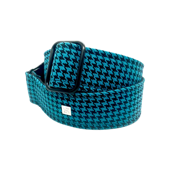 GETM Correa para Guitarra y Bajo Fly Hounds Tooth Blue Ajustable Nailon Piel Poliéster 1