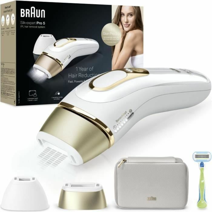 Depiladora de Luz Pulsada - BRAUN - Silk·expert Pro 5 - Depilación en casa - Estuche - Venus Razor - 2 Cabezales - PL5152