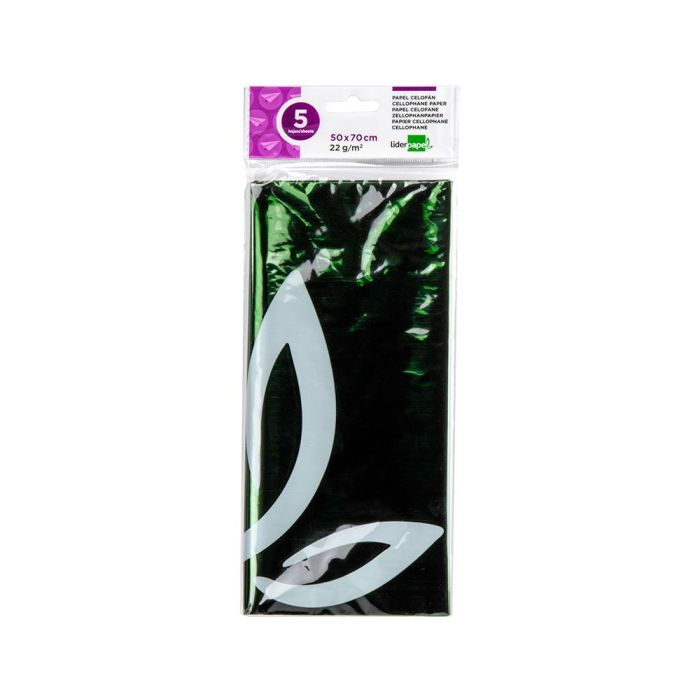 Papel Celofan Liderpapel 50x70 cm 22 gr-M2 Bolsa De 5 Hojas Verde