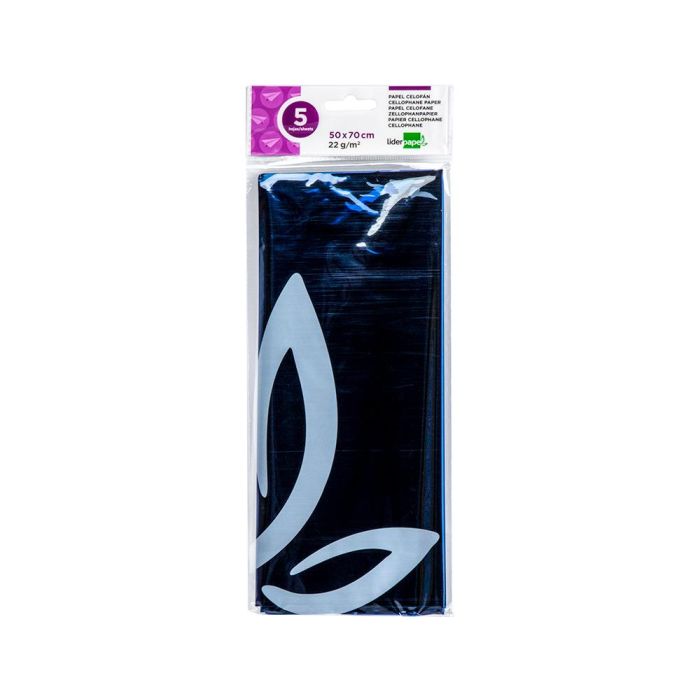 Papel Celofan Liderpapel 50x70 cm 22 gr-M2 Bolsa De 5 Hojas Azul 1