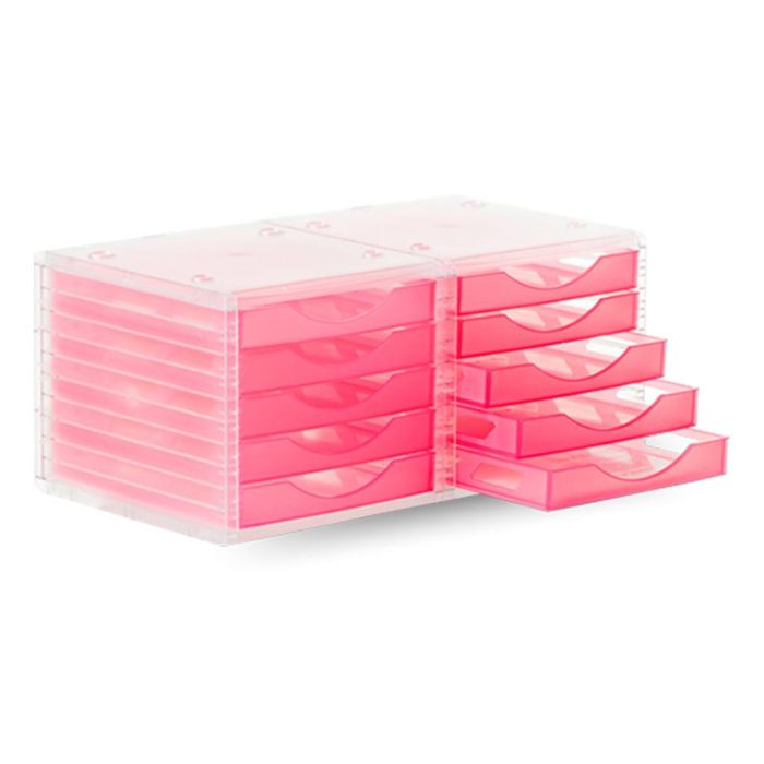 Fichero Cajones De Sobremesa Archivo 2000 260x270X340 mm Apilable 5 Cajones Rosa Translucido 2