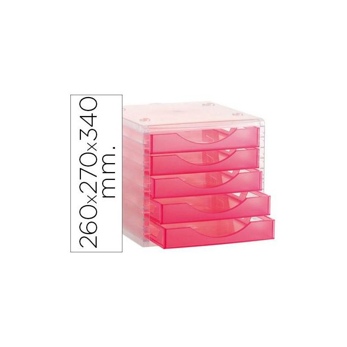 Fichero Cajones De Sobremesa Archivo 2000 260x270x340 mm Apilable 5 Cajones Rosa Translucido