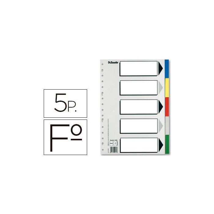 Esselte Separadores 5 Posiciones Folio Pp Colores Con Carátula Índice Cartón Blanco - Negro