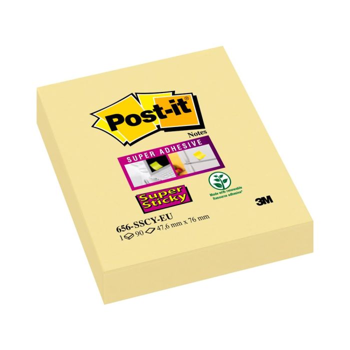 Bloc De Notas Adhesivas Quita Y Pon Post-It Super Sticky 51x78 mm Con 90 Hojas Amarillo Canario 12 unidades 1